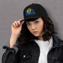 Load image into Gallery viewer, &quot;Snap-back Trucker Hat&quot; - Sunny L.A. with blue outline