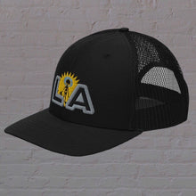 Load image into Gallery viewer, &quot;Snap-back Trucker Hat&quot; - Sunny L.A. with grey outline