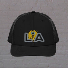 Load image into Gallery viewer, &quot;Snap-back Trucker Hat&quot; - Sunny L.A. with grey outline