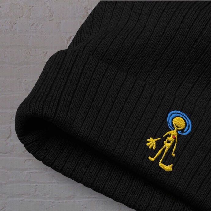 Eco-Friendly, Cuffed Beanie, with Our Embroidered Logo! Color = Black - By DDoTToDD